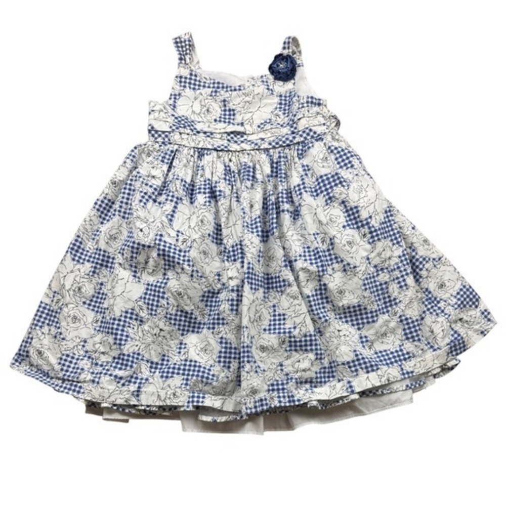 Marmellata Girls Dress Blue White Floral Gingham Sundress Size‎ 5
